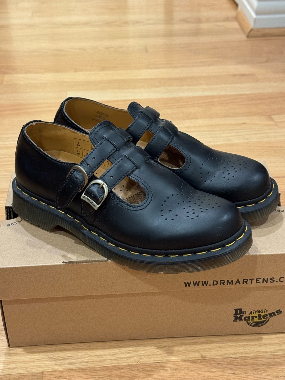Dr. Martens (8065 Smooth Leather Mary Jane Shoes) Black Double-Buckle Mary Jane